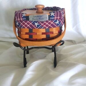 Longaberger Basket,Liner And Protector And Iron Stand
